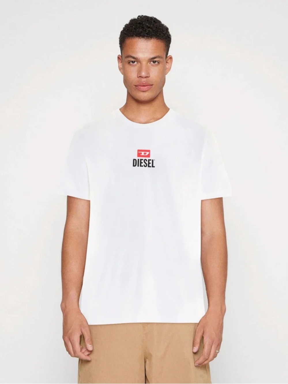 Diesel Men’s White T-Shirt with Red Logo Size M